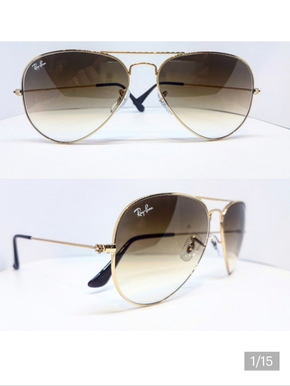 Ray-Ban Gold Frame Sunglasses with Brown Gradient Lenses
